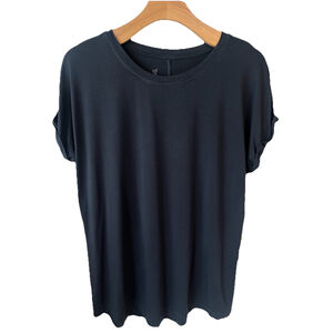 Boody Downtime Lounge Top Womens Size S Navy Blue Short Sleeve Crew Neck Top NWT